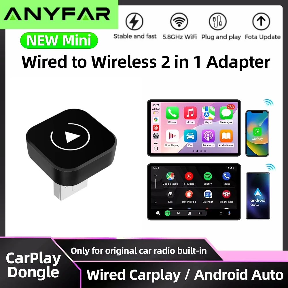 Upgraded Wireless CarPlay Adapter Android Auto Adapter Mini Box Stable CarPlay Wireless Dongle for iOS 10 Android 11 and Above