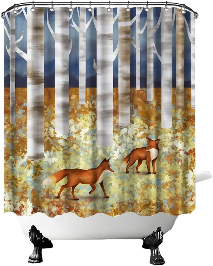 

Занавески для душа с лисой для ванной комнаты, лесные животные, охотничья занавеска для душа, ткань, осенний березовый декор для ванной комнаты для дома, 72 "x 72"