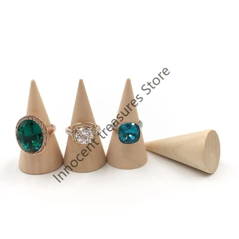 

3XUA 5pcs Сплошные древесные кольца дисплей дисплей подставки для конуса кольца держатели ювелирные изделия организатора
