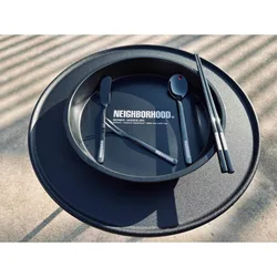 Neighborhood NBHD stainless steel camping tableware set with dark style chopsticks and spoons, durable and portable