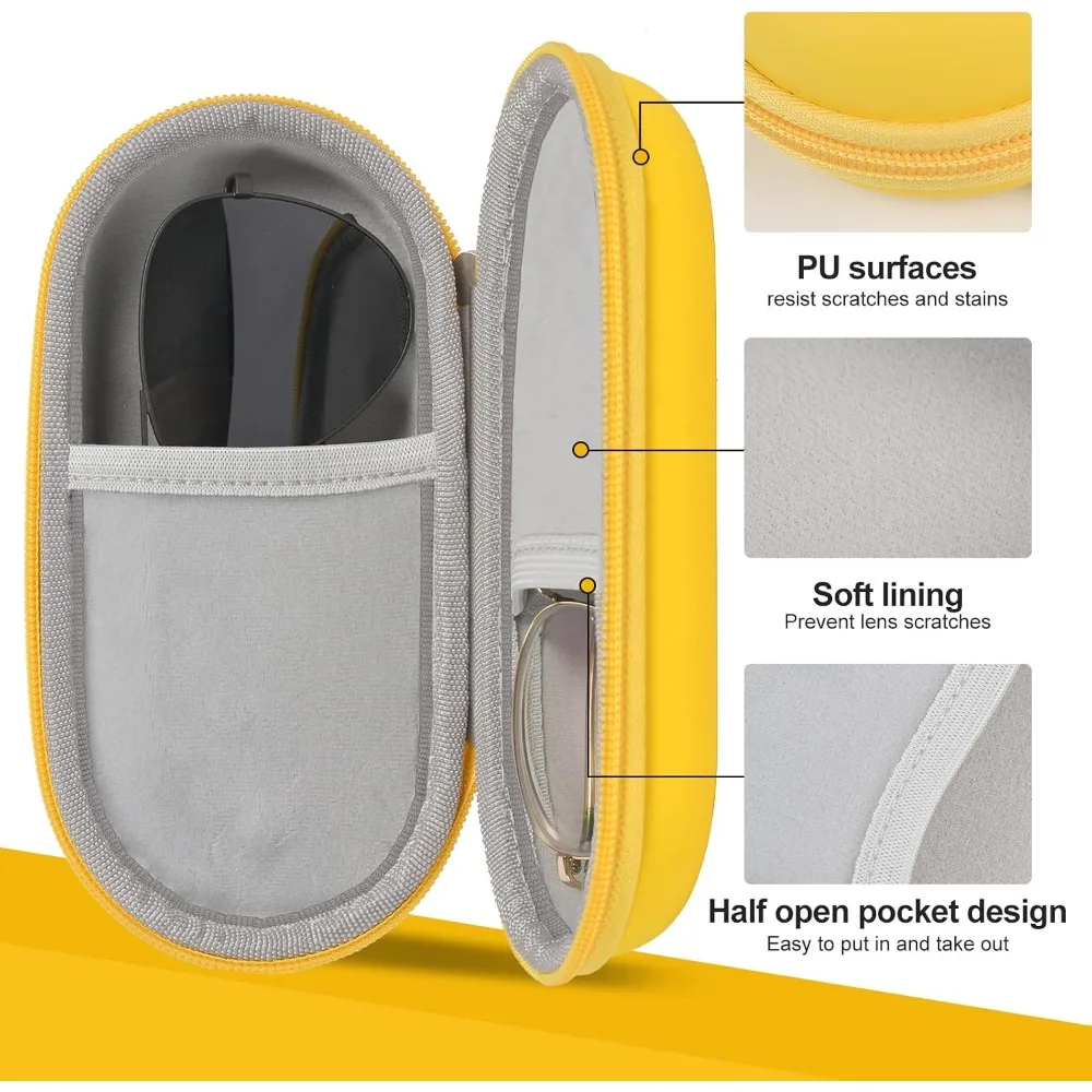 Portable Double Glasses Case 2 Slots PU Leather Hard Eyeglasses Box Zipper Sunglasses Organizer Protective Travel Storage