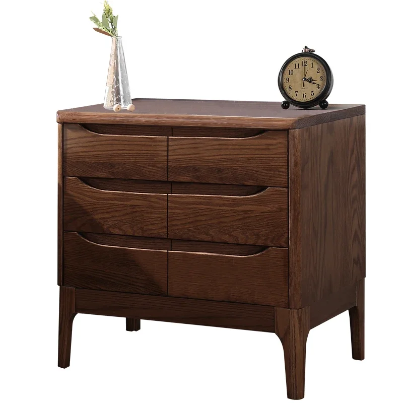 Solid Wood Oak Bedroom Cabinet Walnut Large plus Size Widened Bedside Table Large