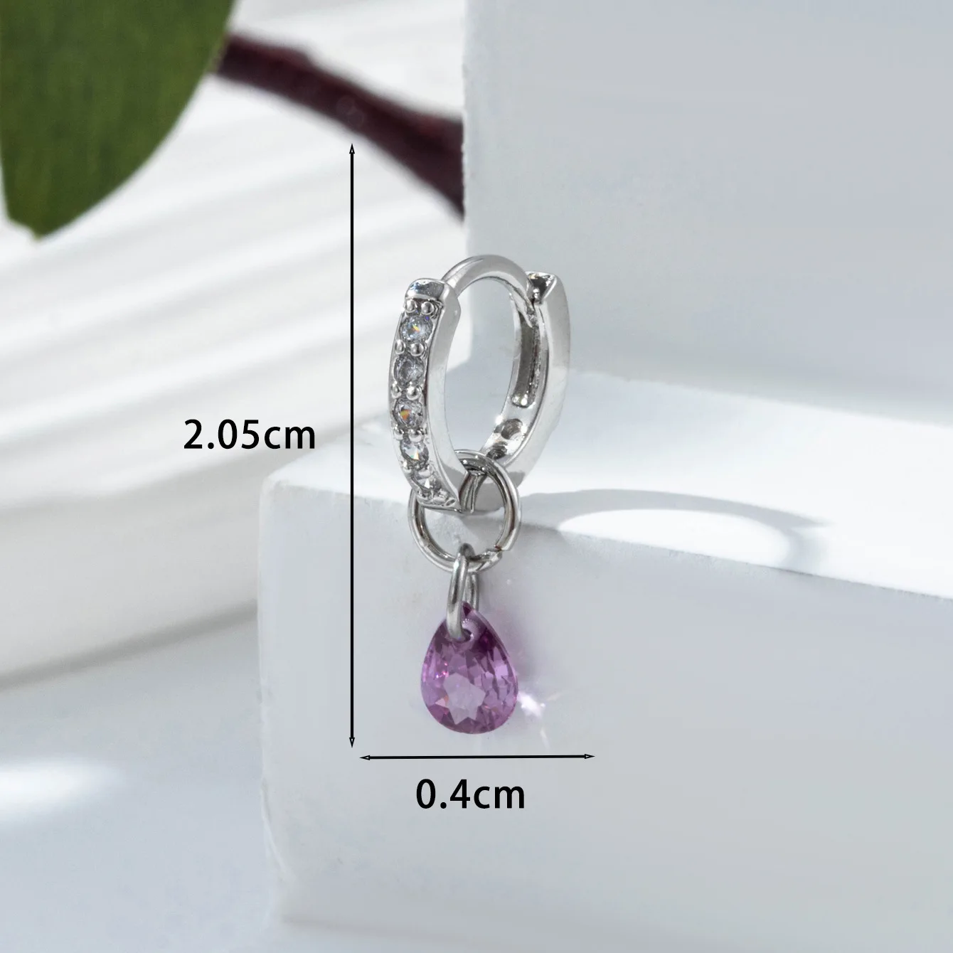 Pendientes de aro pequeños de gota de agua de circón de Color plateado para mujer, colgante de acero inoxidable, Piercing, regalos de Navidad, 1 pieza