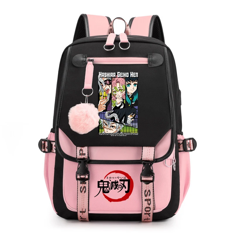 デーモンスレイヤーアニメプリントバックパック女の子用カジュアルスクールブックバッグ軽量ティーン旅行リュックサック
