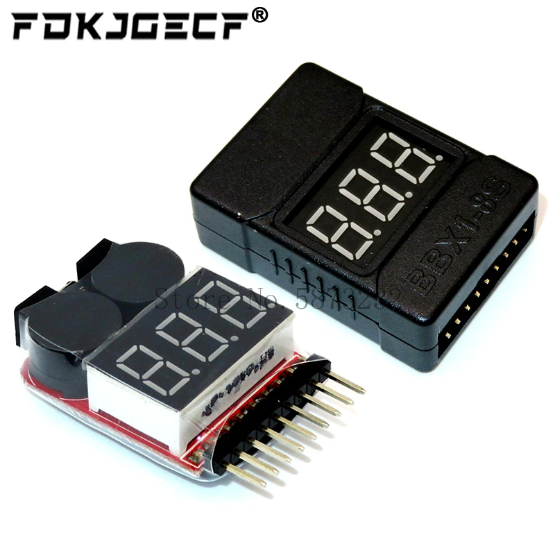 BX100 1-8S Lipo Battery Voltage Tester/ Low Voltage Buzzer Alarm/ Battery Voltage Checker with Dual Speakers for 3.7V 7.4V