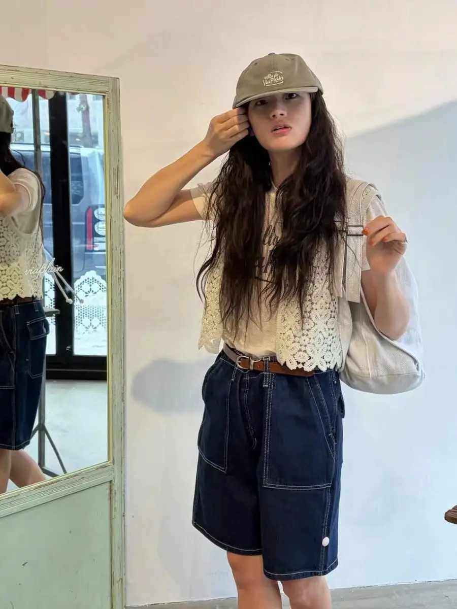 Slimming High Waist Straight Leg Five Pocket Shorts Loose Fit Korean Workwear Style Summer New Arrival Women's Jeans Shorts
