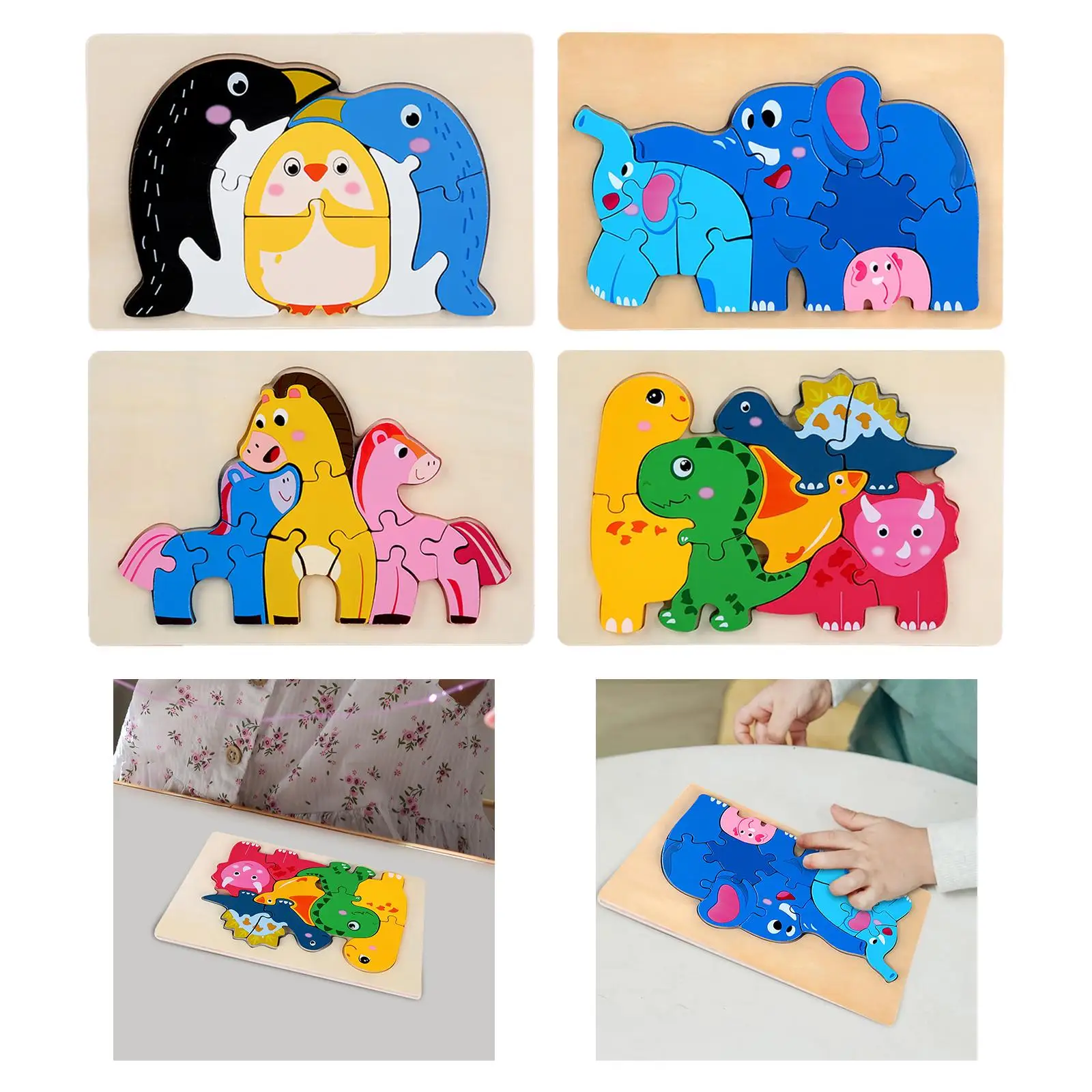 Puzzle en bois Montessori, planche de Puzzle, formes de couleurs, puzzles en forme d'animaux pour