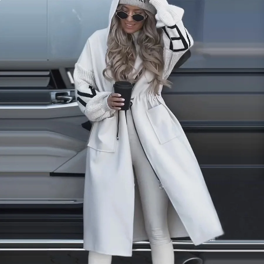 Fashion Hooded Long Coat Patchwork Jacket Women Casual Outerwear Hoodies
