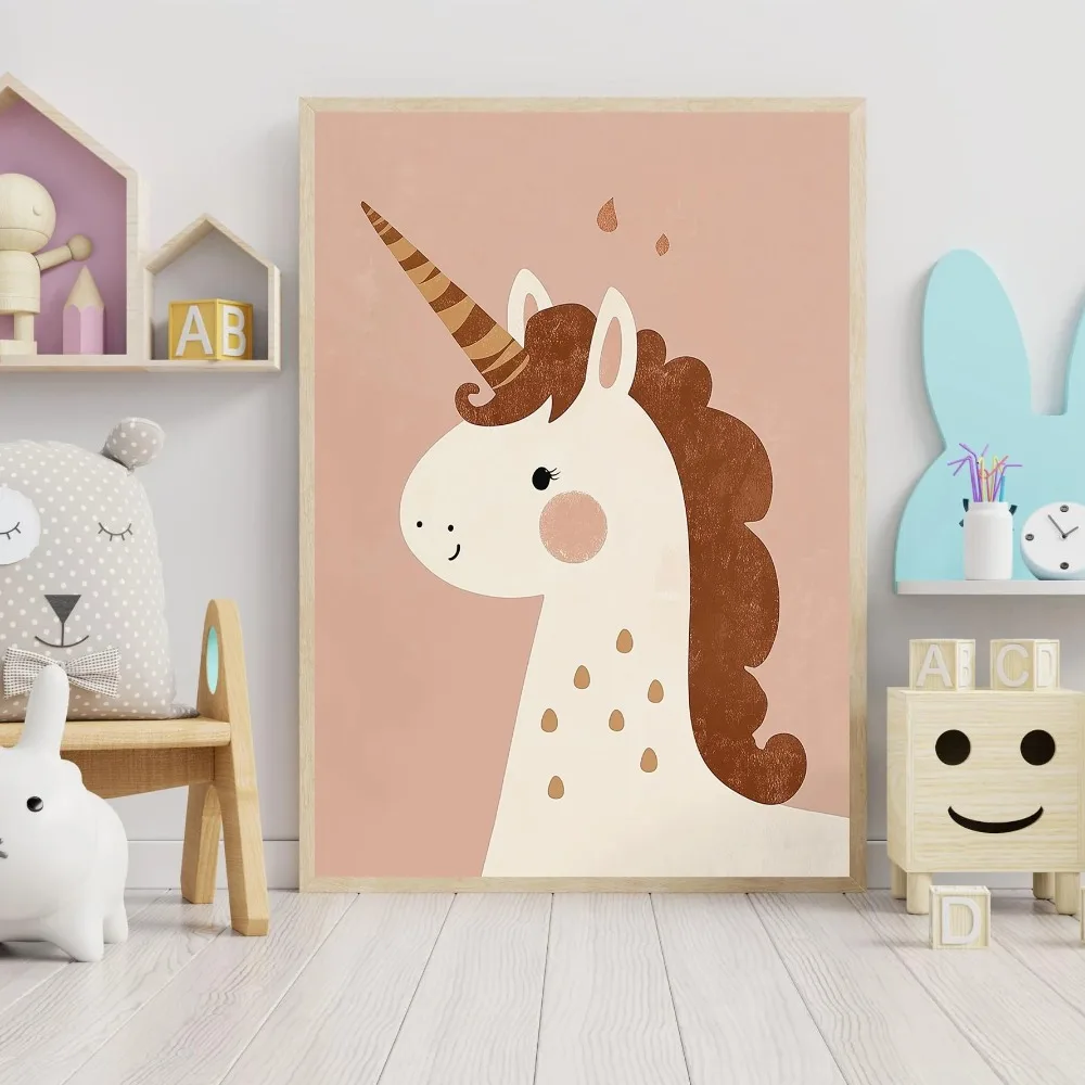 Nordic Pink Cute Cartoon Animal Fox Unicorn Illustration Posters Prints Canvas Painting  Living Room Home Decor view 5