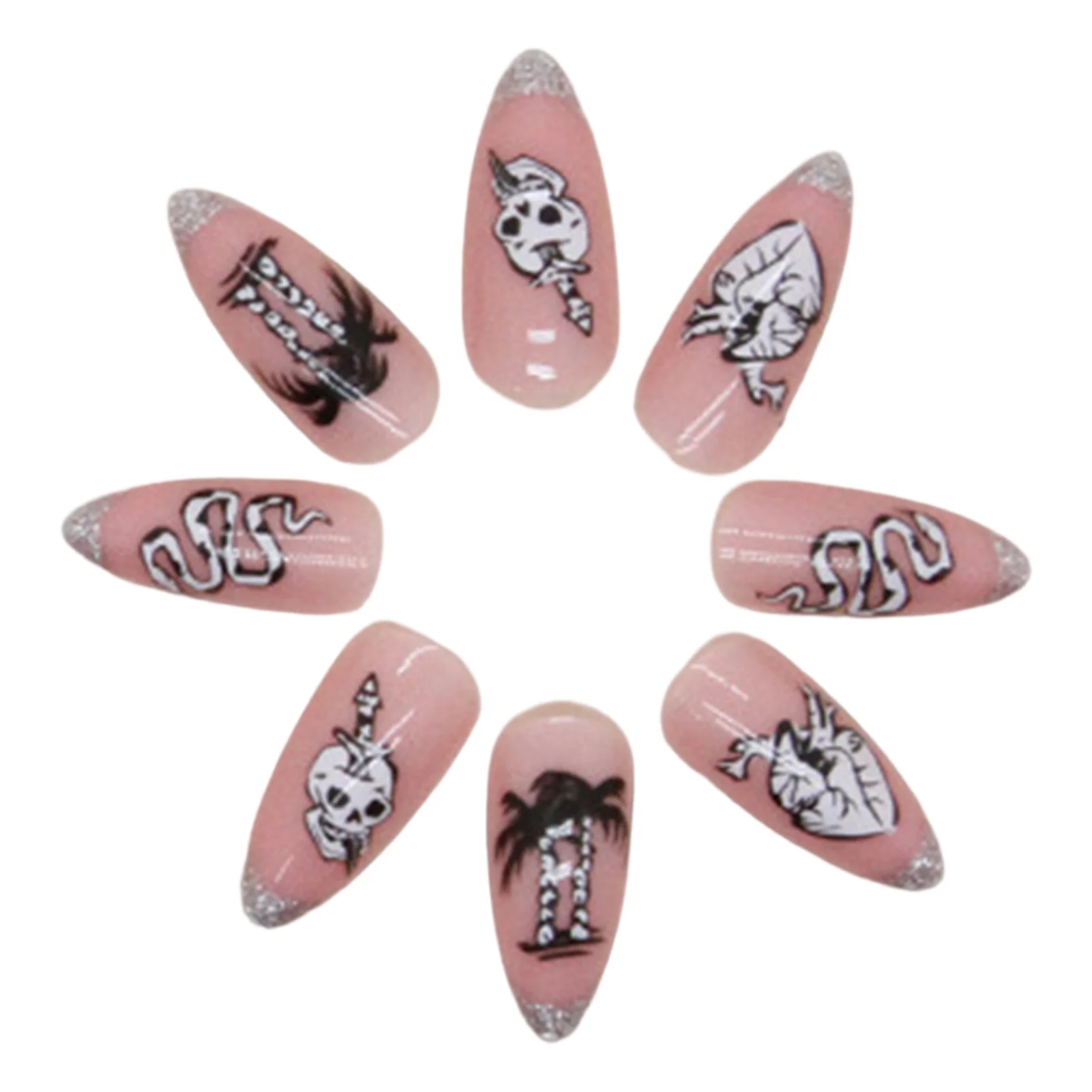 Crânio e lápide amêndoa unhas postiças, Split-Resistente, Resistente a manchas, para Nail Art, Iniciantes Prática