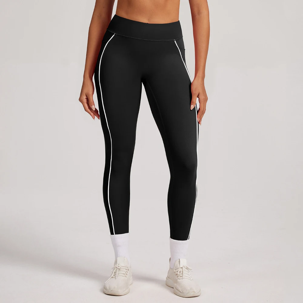 Color Blocking Leggings Women T-line High-waisted Hip Lift Yoga Pants Naked Feeling Running Leggings Fast Dry Fitness Tights