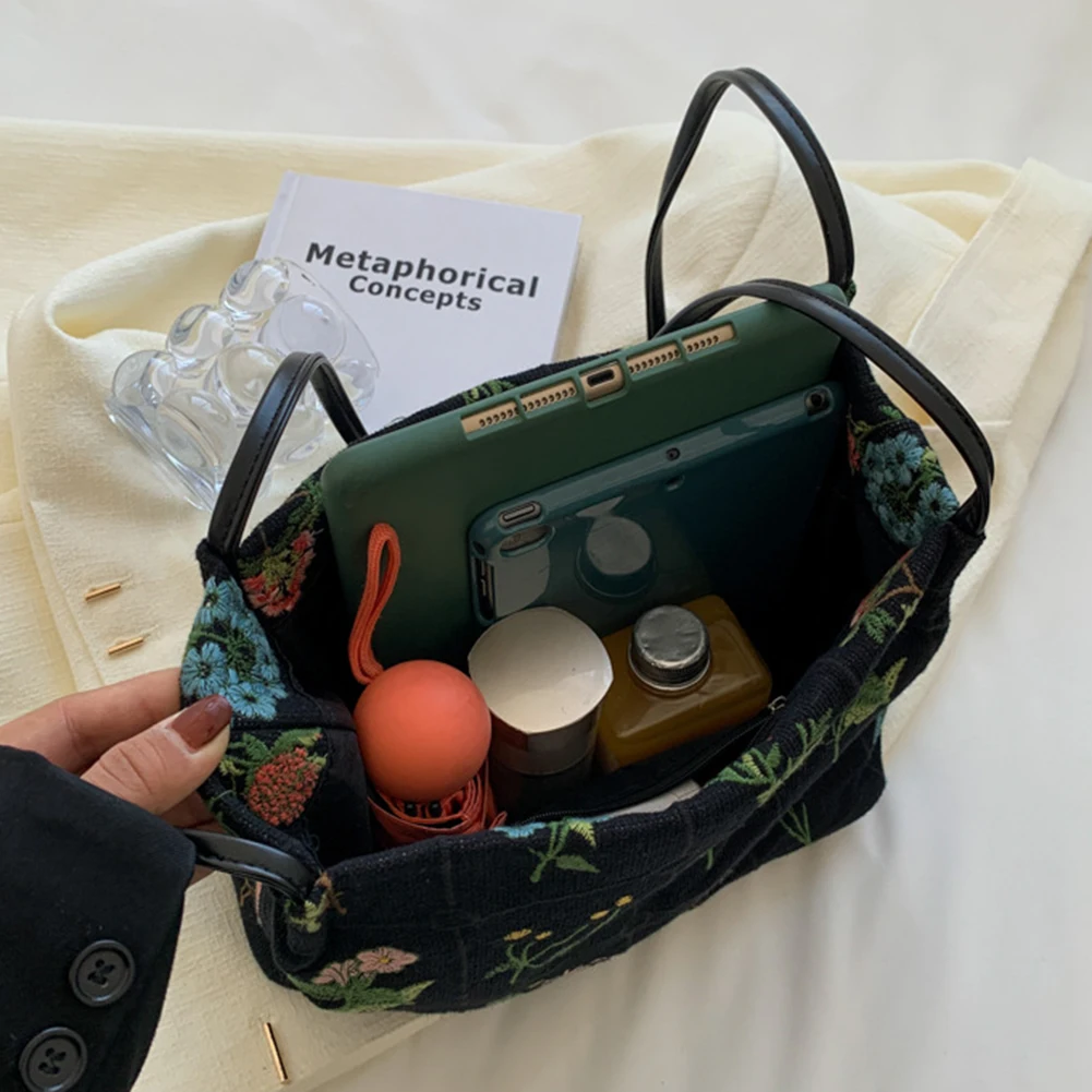 Frauen Floral Schulter Tasche Große Kapazität Leinwand Blumen Tote Tasche Haspe Verschluss Weiche Weibliche Reise Casual Tasche