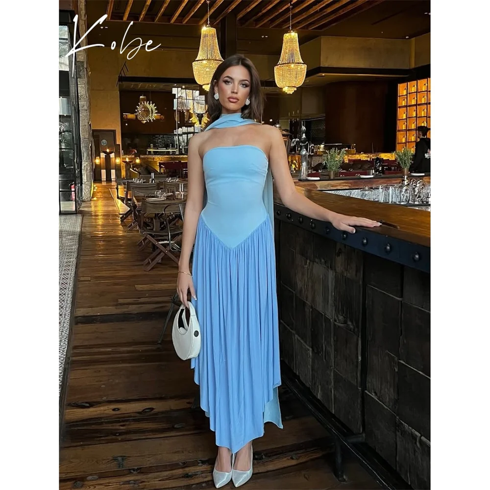 

Kobe Blue A-Line Prom Dresses Halter Neck Sleeveless Customized فساتين سهرات Asymmetrical Elegant vestido de gala noche mujer