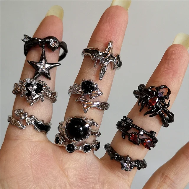 Vintage Goth Thorny Rose Couple Rings For Men Women Charm Irregularity Opening Stainless Steel Punk Finger Ring Biżuteria Y2k Gift