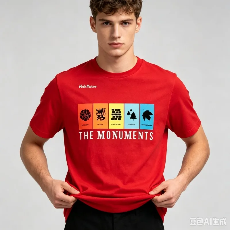 THE MONUMENTS Color Block Front Print T‑Shirt 100% Cotton Men Short Sleeve Tee Art Graphic Casual Streetwear Hobby Gift Top