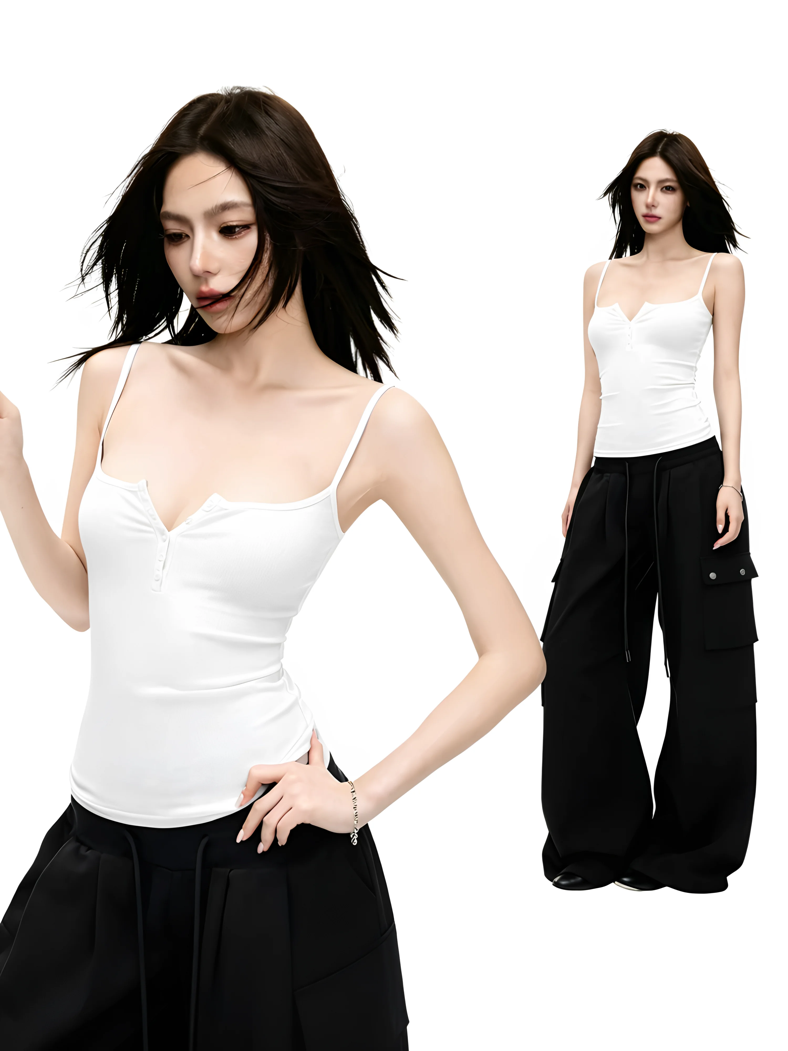 Women's Slim Fit Cotton Button up Camisole Tank Top Casual Style Inner And Outer Wear High Elasticity U-Neck  Color