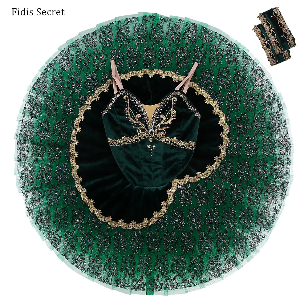 Vrouwen groene pannenkoek tutu jurk, meisjes balletvoorstelling danskostuums, ballerina bloemenfee prinses professionele podiumkleding