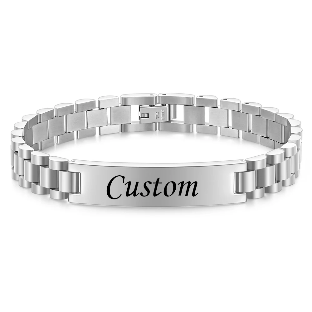 Men's Customizable Smooth Titanium Steel Bracelet, 10mm Width