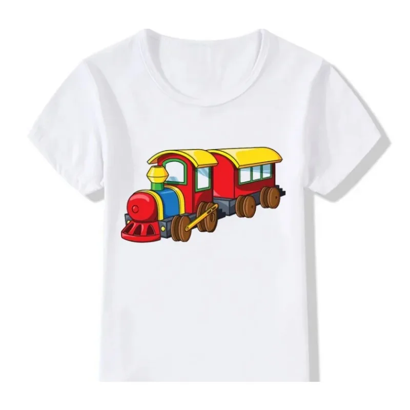 Children'S Tshirt Cute Little Train Cartoon Print for Children Birthday Clothing Summer Casual Boy Clothes White Shir