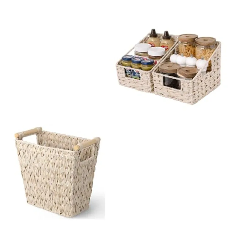 GRANNY SAYS Bundle of 1-Pack Small Waste Basket for Rubbish and 2-Pack Wicker Shelf Baskets