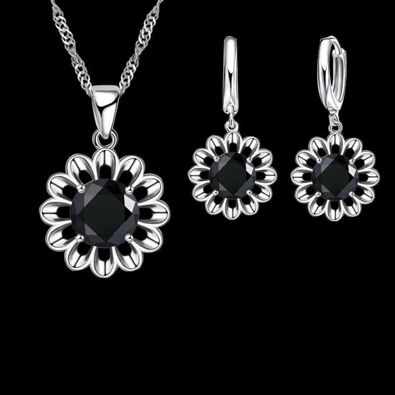 Neue Mode Hochzeit Schmuck Set Frauen Top Qualität 925 Sterling Silber Farbe Kristall Anhänger Halskette Hoop Ohrring Große Förderung