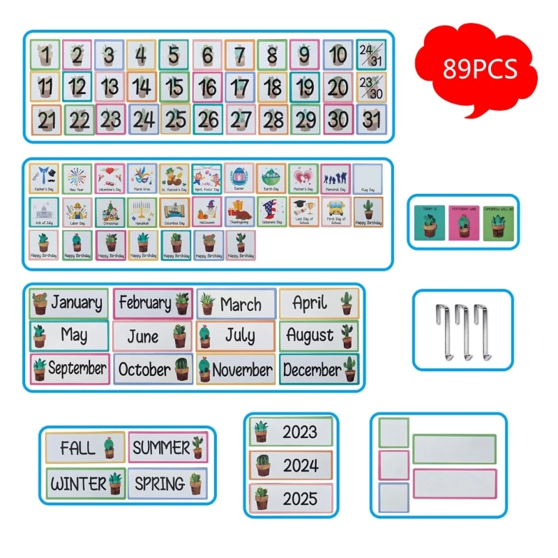 

Calendar Pocket Chart with 89 Cards, 20.07x23.62In for Kid Calendar Learning