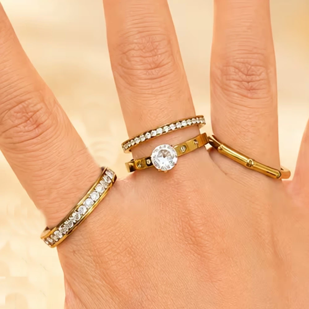 5pcs Women's Stackable Rings Set, Sparkling Zircon