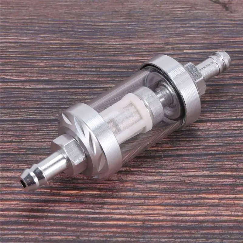 10X Universal Chrome Glass Fuel Petrol Crude Oil Engine Inline Filter 5/16 Inch 8Mm Silver For Motorcycles