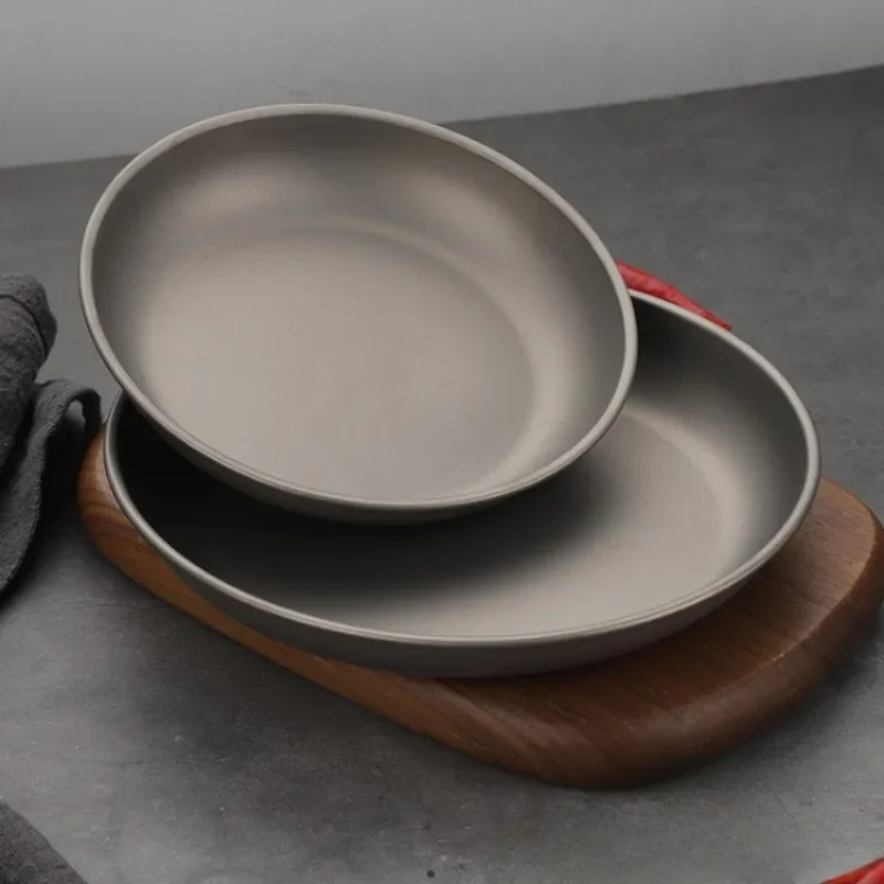 

Pure Titanium Plates Outdoor Camping Picnic Tableware Titanium Antibacterial Anti Mold Wear Resistance Light Natural Hiking