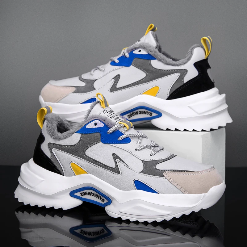 Men's running shoes, professional marathon sports shoes with fleece, women's comfortable and non slip casual shoes