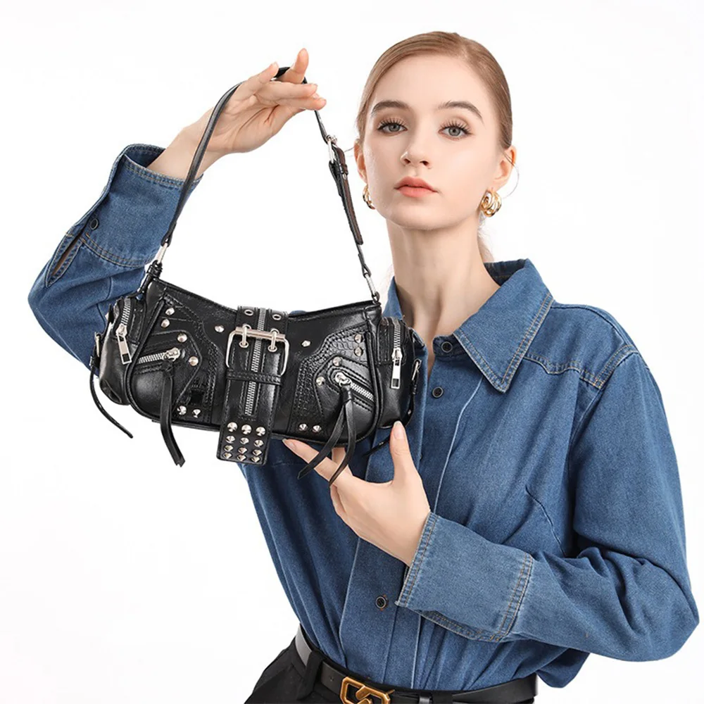 

Women Shoulder Cross body Underarm Bag Handbag Vintage Fashion Rivets Y2K Lady Female Spice Girls Tote Messenger Top Handle Bags