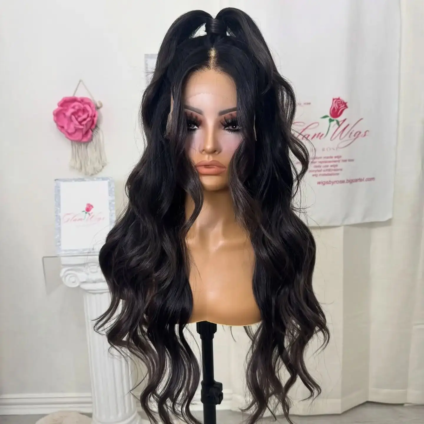 

Dark Wigs with Highlights Preplucked Hairline 13*4HD Transparent Lace Wigs High Density Loose Wave Glueless Wigs Synthetic Hair