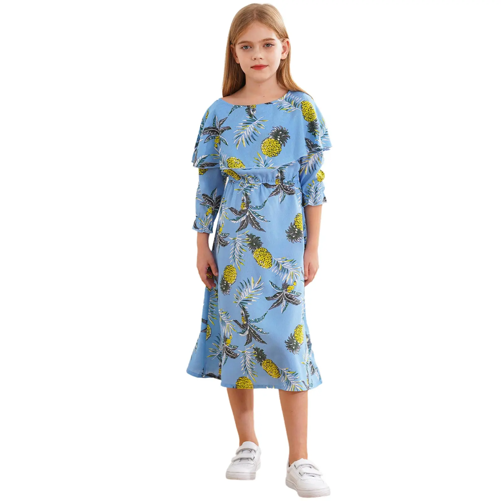 

Hot Kids Girl High Quality Floral Printed Summer Dresses Long Sleeve A-line Long Maxi Skirt for Casual Beach Holiday Clothing