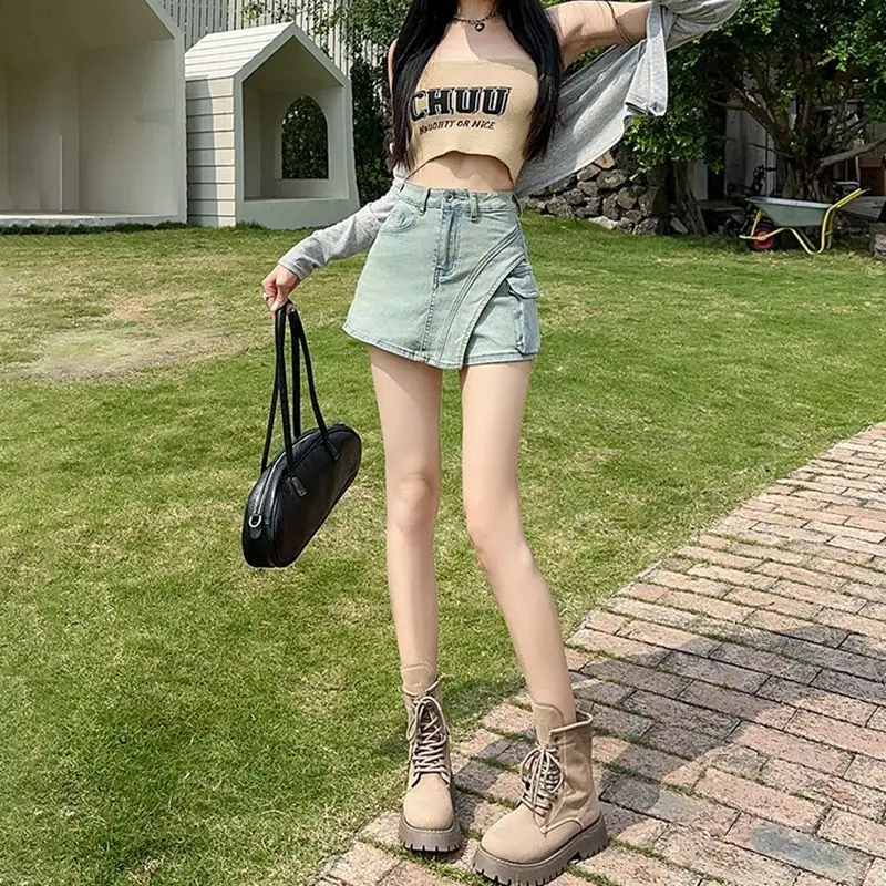 Personalized Denim High-Waist Short Skirt In Summer New Retro Old Slim Irregular A-Line Half-Body Denim Skirt