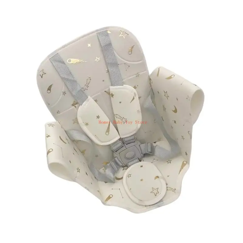 

J0PF High Back Baby Pad with Safety Belt Breathable Pram Cart Cushion for Strollers and Carseats Unique Pattern