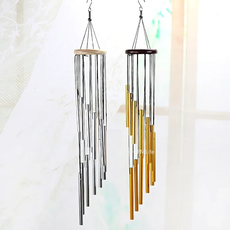 Aluminum Alloy Wind Chimes with Hook, Gold and Silver Bells for Outside, Home and Wedding Party, Memorial Decoration Gifts, 12 T