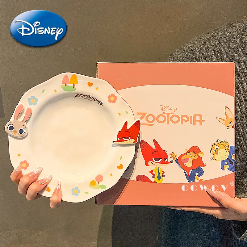 

Disney Plate Zootopia Ceramic Tableware Cartoon Cute Character Nick Judy Children Relief Design Breakfast Loading Dish Home Gift