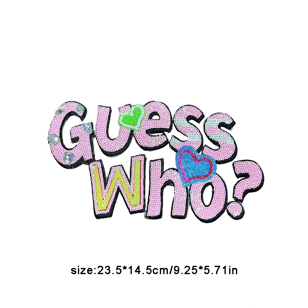 1 Piece Sparkling Sequin 'Guess Who?' Embroidered Patch - DIY Fashion Accessory for Clothing, Bags & Shoes, Iron on type