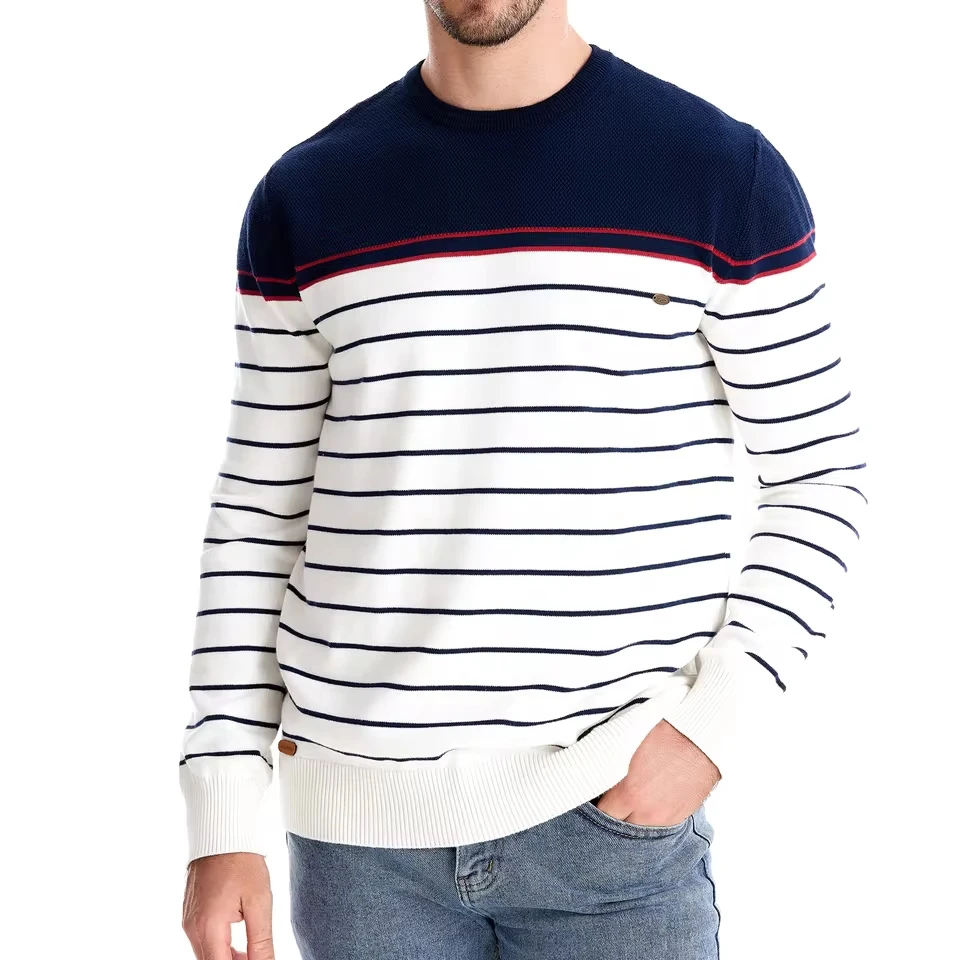 Men's Striped Color-coded O-neck Casual Trendy Simple Basic Sweaters Pullovers Autumn Winter New Fashion Male Clothes Undershirt