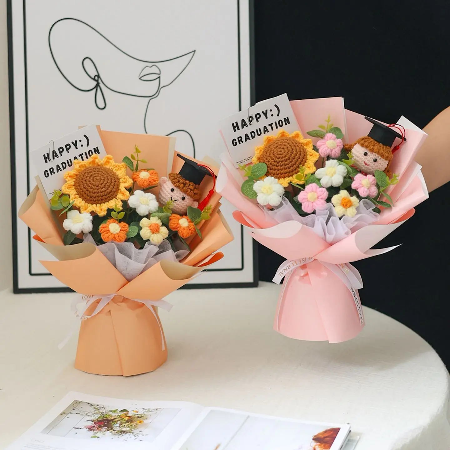 Handmade Knitted Bouquets Sun Flower Bouquet Crochet Flowers Graduation Gifts Hand Knitted Bouquets ramo flores