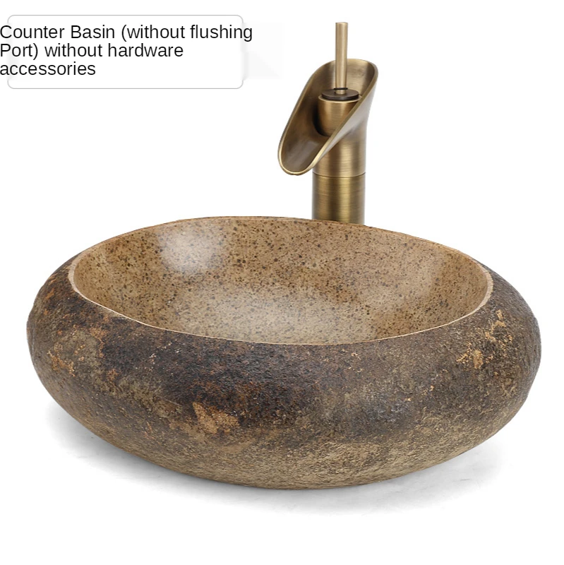 Customized Natural Bathroom accessoPebble Wash Basin Outdoor Stone Washbasin Courtyard Rough Stone Pool Garden Retro Table Basin