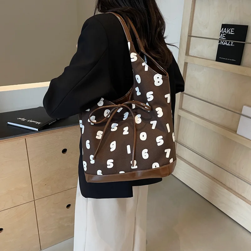 Cross-border Japanese Digital Printed Canvas Shoulder Carry Large-capacity Bucket Bag Outdoor Shopping Tote Messenger Bag