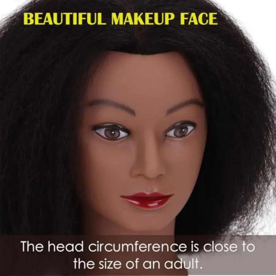 DiazySight رأس عارضة أزياء سوداء أفرو 100 شعر حقيقي 16 دمية رأس مستقيمة للفتيات لممارسة تصفيف الشعر ورأس Pr #2