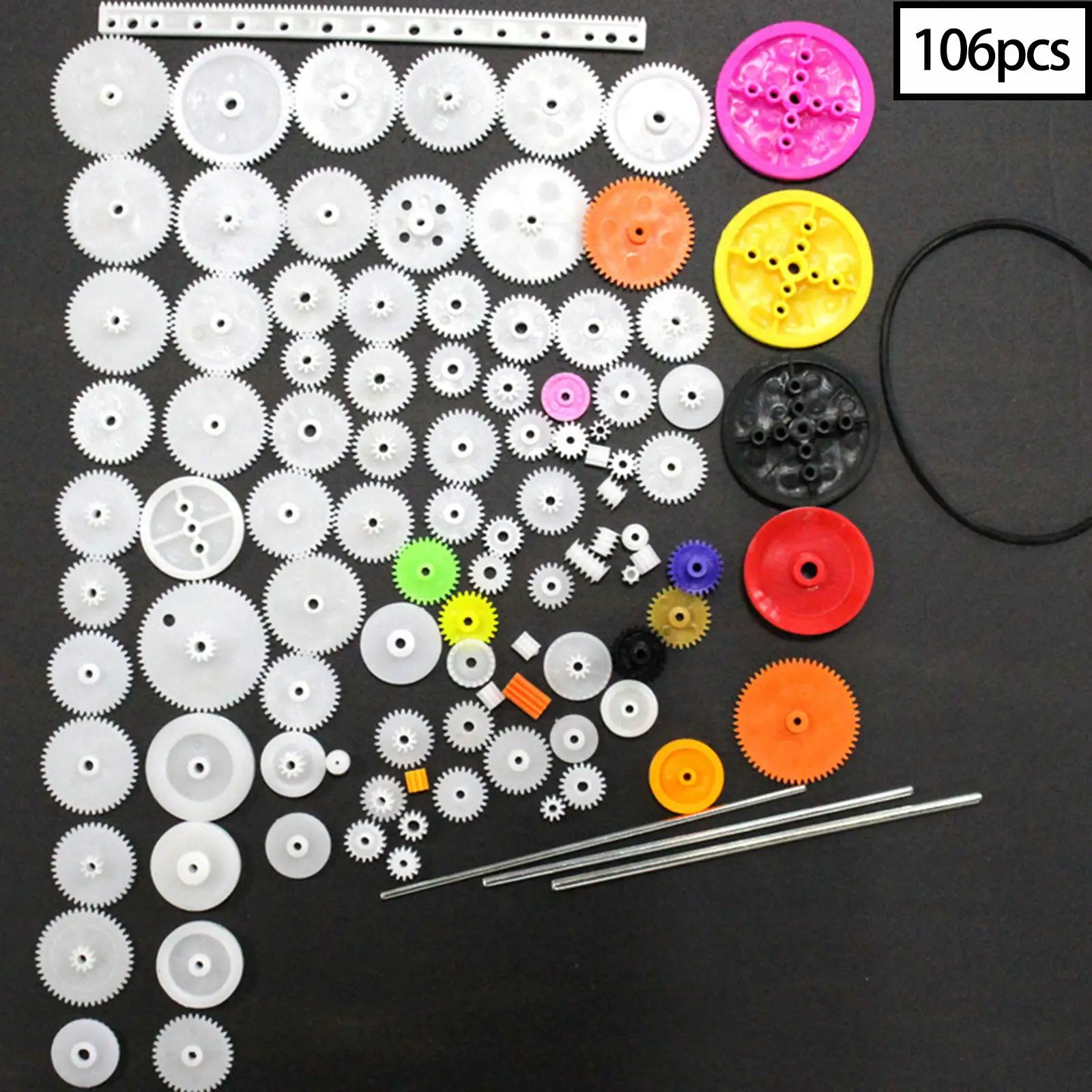 106Pcs Gear Kit Rubber Band Toothed Wheels DIY Pulley for Motor Model Making