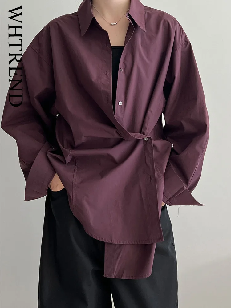 

WHTREND универсальные рубашки в корейском стиле для женщин, рубашка большого размера с отложным воротником и длинными рукавами, осенний новый топ WH1146