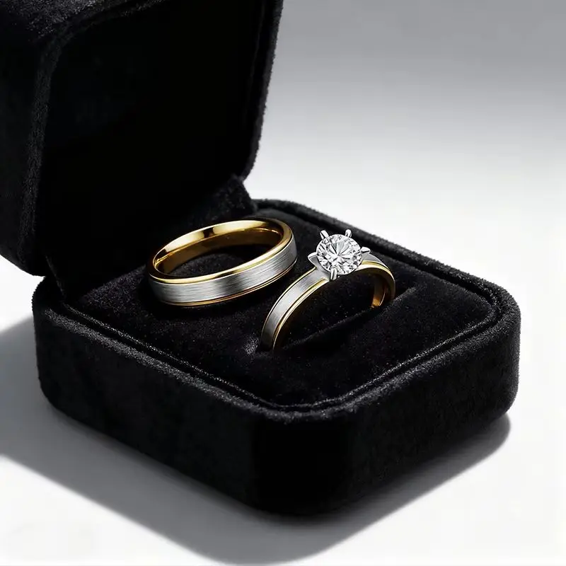 موضة ماتي 4-الشق الزركون الفولاذ المقاوم للصدأ زوجين خواتم مجموعة للنساء الرجال خاتم الخطوبة عيد الحب مجوهرات هدية حجم 6-12