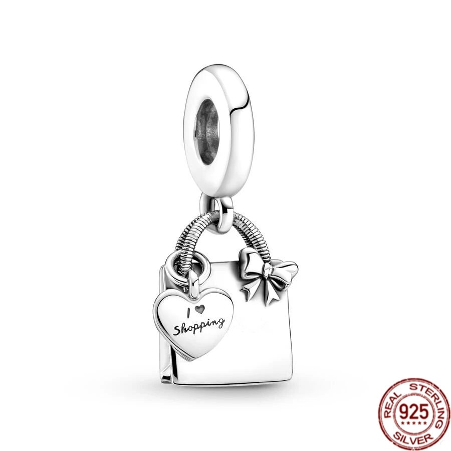 Hot 925 Sterling Silver Adventure Suitcase Shopping Bag Backpack Charm Beads Fit Original Pandora Bracelet Jewelry