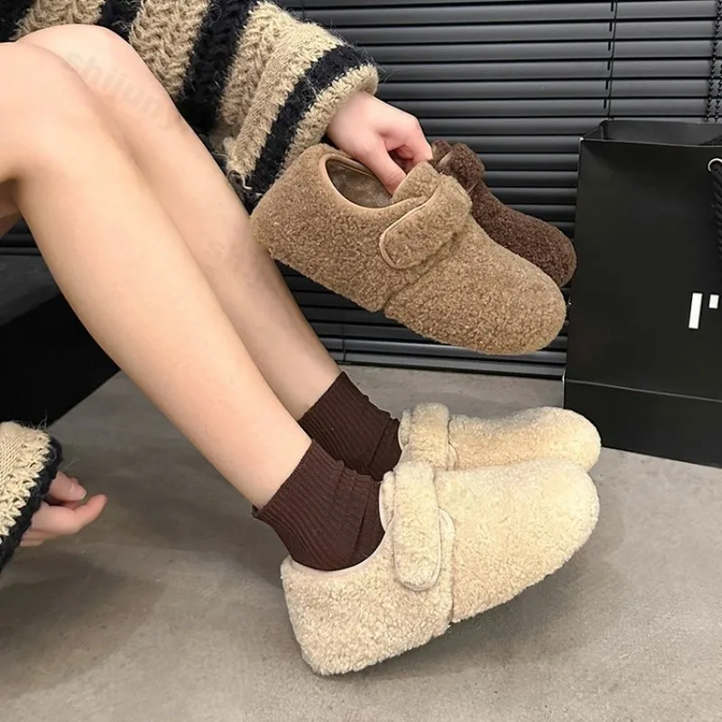 

Женская обувь на плоской подошве, осень-зима 2024, удобная обувь Мэри Джейн на мягкой подошве, уличная теплая плюшевая хлопковая обувь в стиле ретро, Zapatos Mujer