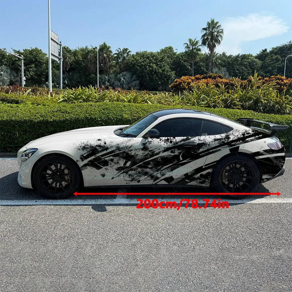 Thick Ink Splash Angular Stream Car Side Wraps, Self-Adhesive PVC Waterproof & Scratch-Resistant Stickers, Car Accessory Gift