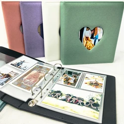 Sparkling Frosted A5 Scrapbook 3-Ring Binder with Soft Lining 10 Multi-Pocket Insert Pages Heart Shape Window for Photo Display